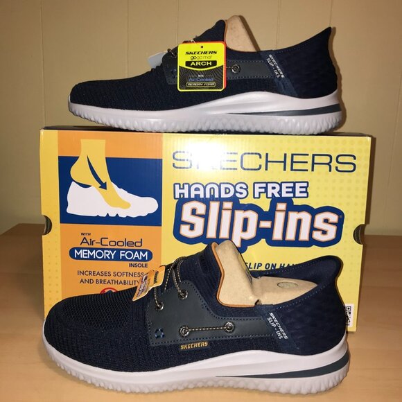 Men's Skechers Delson 3.0 Roth Slip-ins Sneakers-Navy-Size 12 Wide (210606) - Picture 1 of 10